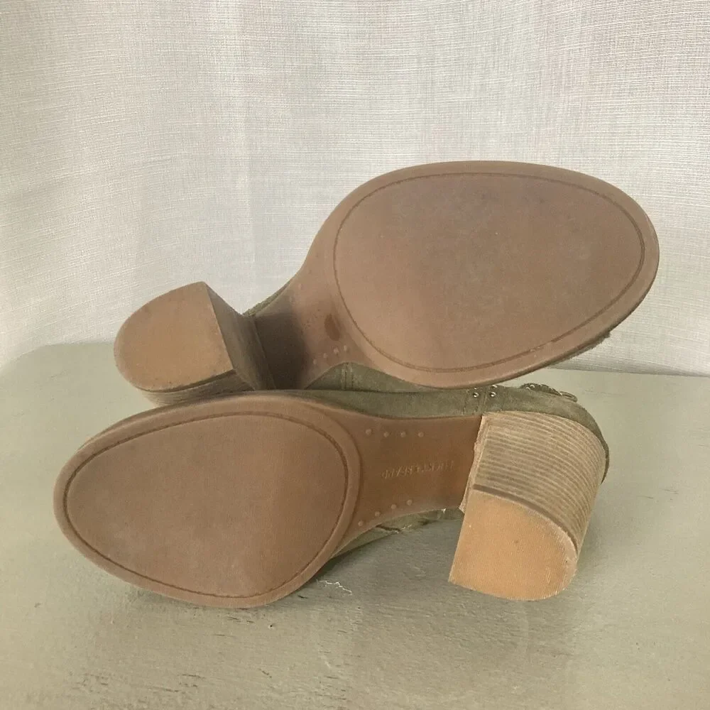 Lucky Brand Shoes Lotisha Booties Womens 8.5 Green Peep Toe Block Heel Leather - Picture 7 of 12